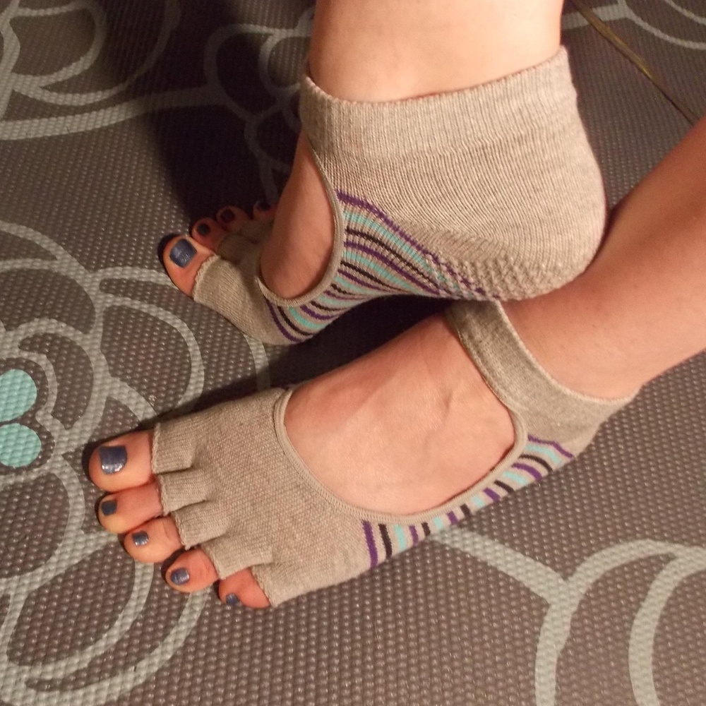 New! Gray with stripes yoga socks